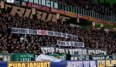 FC Groningen-fans tonen spandoek over sluiting F-Side van Ajax
