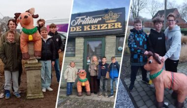 Kinderen in Belgisch dorp jagen op opblaasbaar rendier