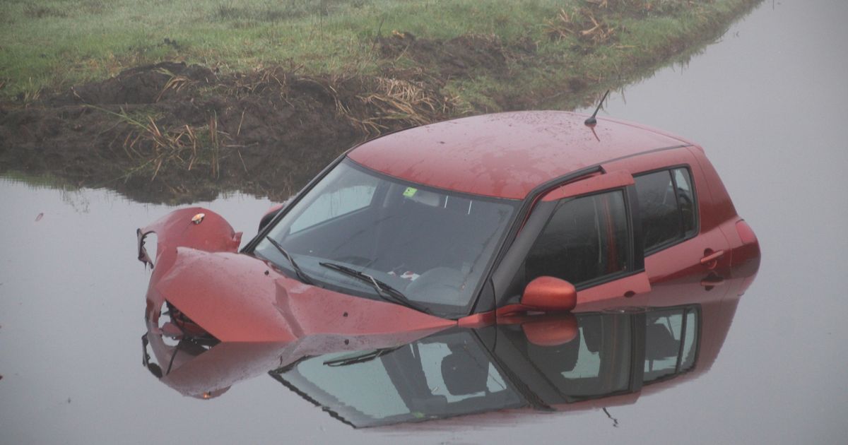 Auto belandt in sloot naast provinciale weg - Rijnmond