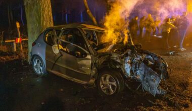 Auto botst tegen boom en vliegt in brand bij Rijs, nog onduidelijk wie bestuurder was