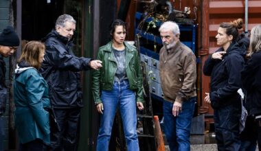 Regisseur Dick Maas, actrice Holly Mae Brood en acteur Huub Stapel op de set van Amsterdamned 2.