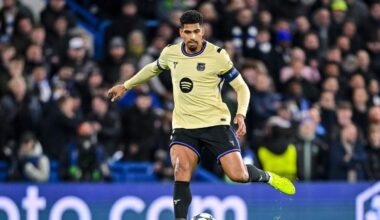 FC Barcelona-verdediger Ronald Araujo in het duel tegen Chelsea.