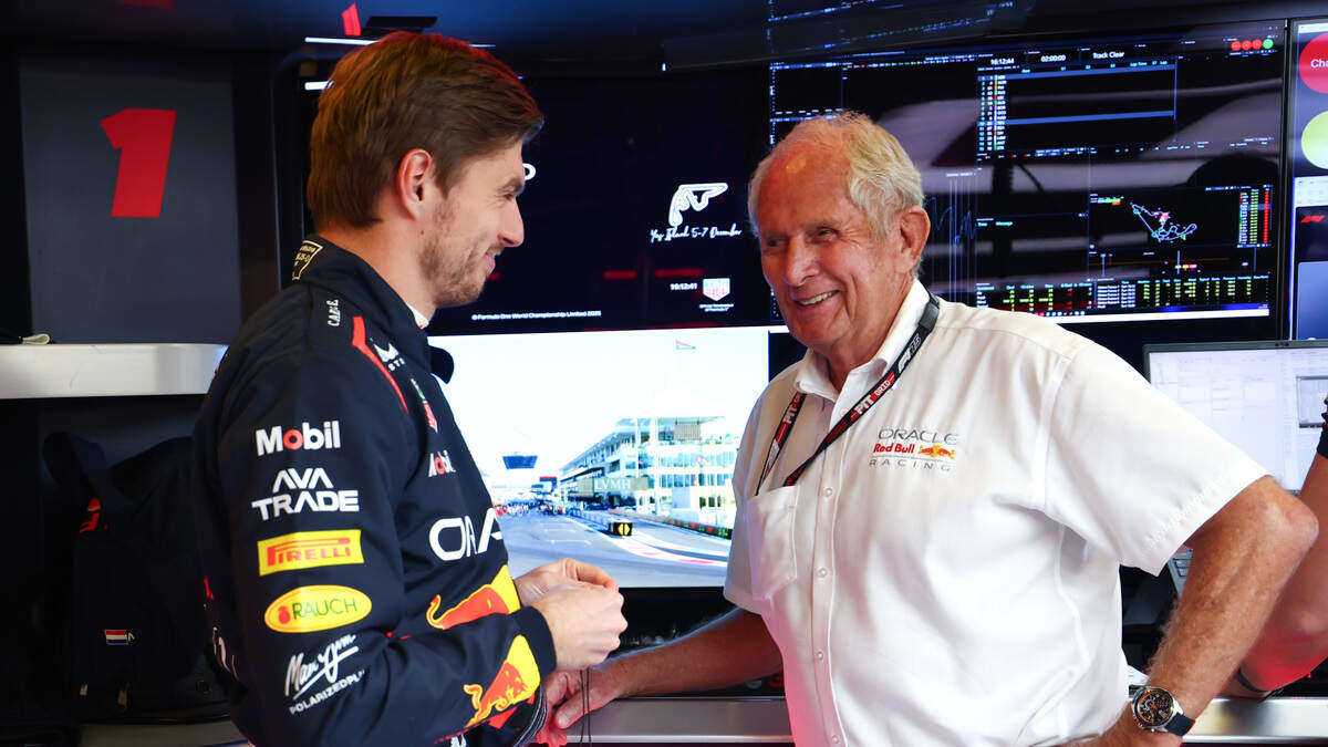 Helmut Marko (r.) met Max Verstappen.