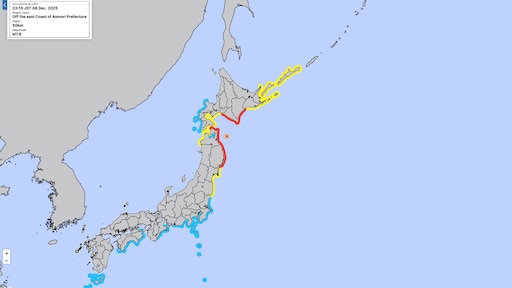Zware aardbeving ten oosten van Japan, tsunamiwaarschuwing afgegeven