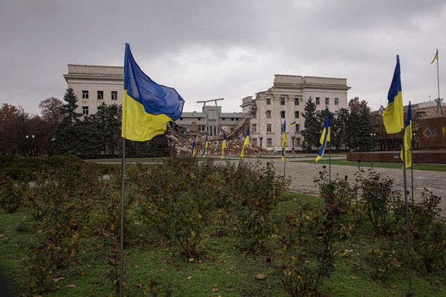 Stadhuis van Cherson, verwoest door een Russische raket.