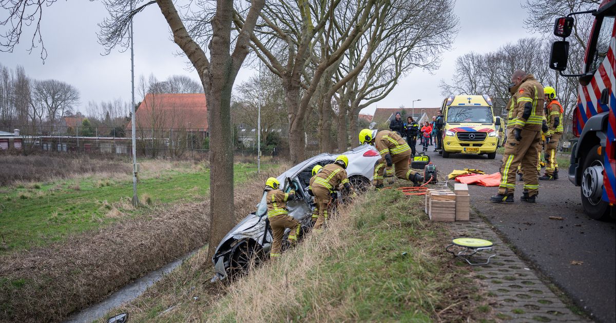 Twee gewonden als auto van dijk rijdt en op boom klapt - Rijnmond