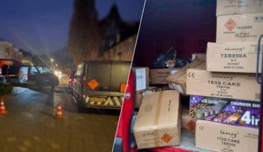De dozen met vuurwerk in het rode bestelbusje (Foto: Instagram / politie_boxtelvughtgestel.)