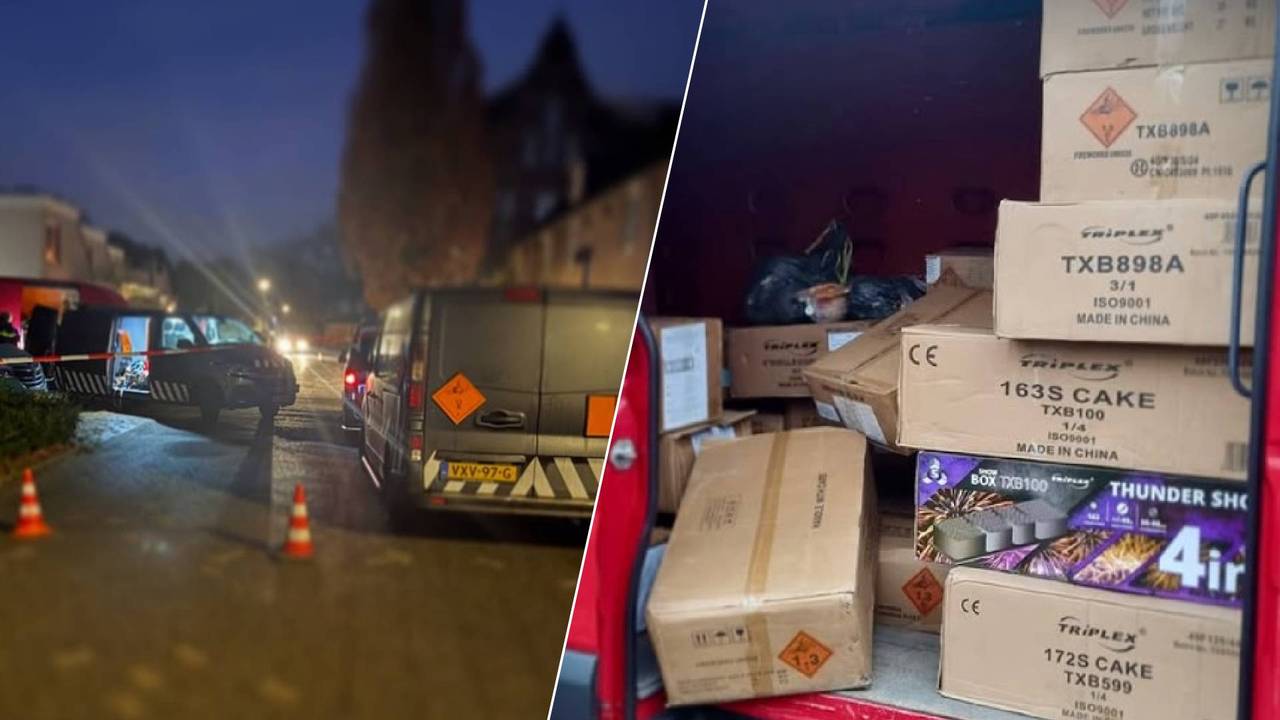 De dozen met vuurwerk in het rode bestelbusje (Foto: Instagram / politie_boxtelvughtgestel.)
