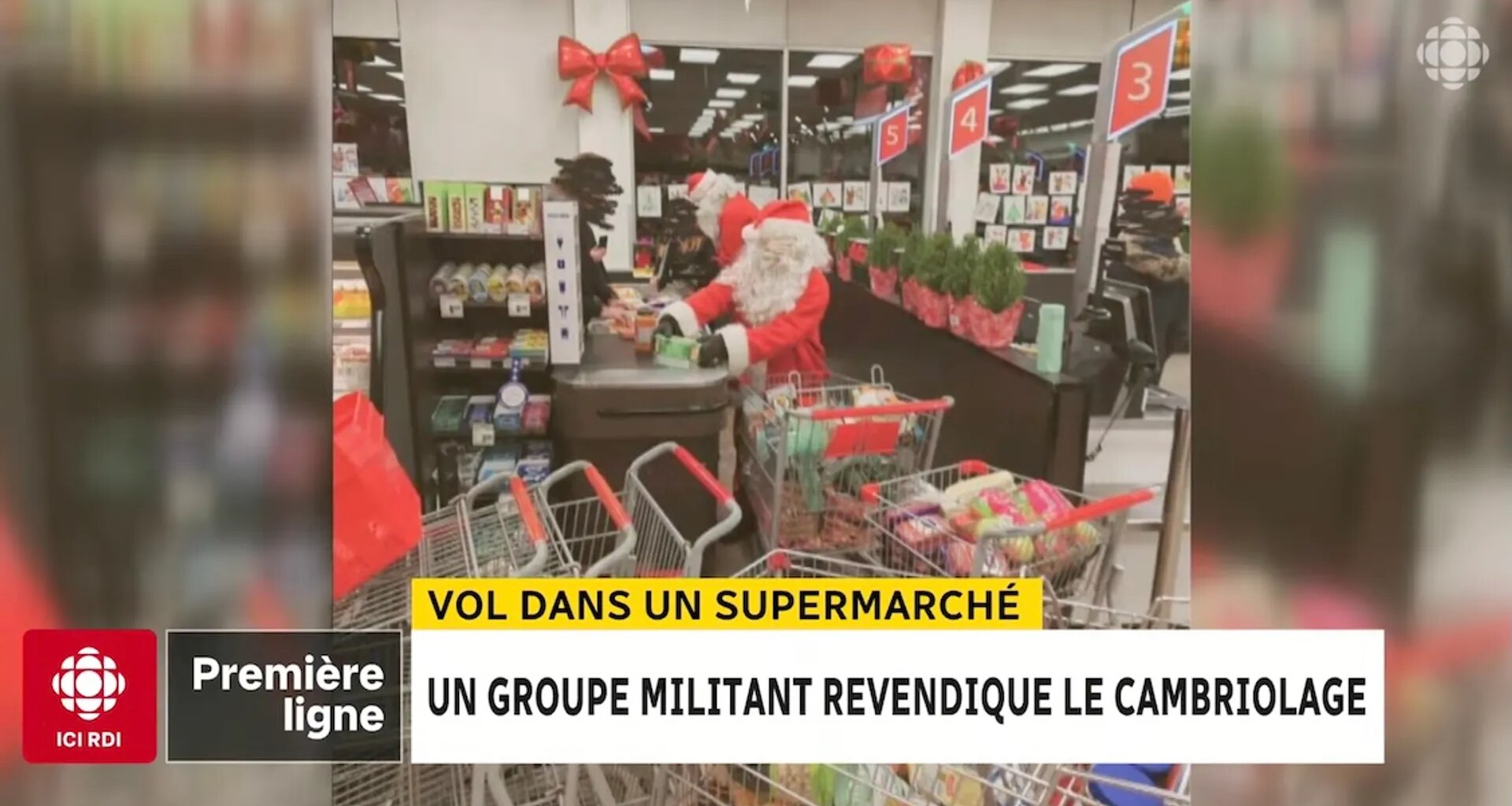 Kerstman en elfjes beroven supermarkt en verdelen buit onder de armen - Joop