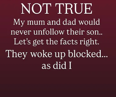 social media post addressing rumors about family relationships