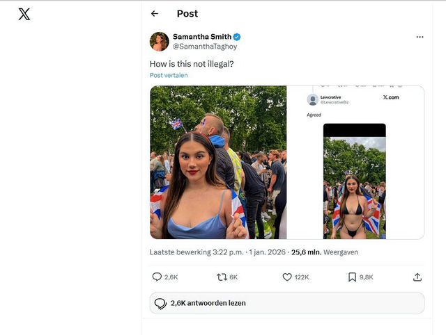 Screenshot van een post van Samantha Smith over haar AI-beeld.