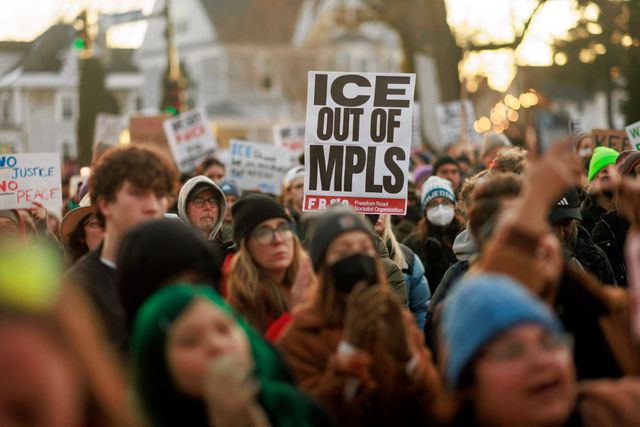 Demonstratie in Minneapolis tegen de aanwezigheid van  ICE in de stad.