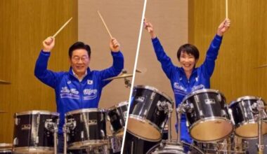 Leiders van Zuid-Korea en Japan drummen samen K-popnummers