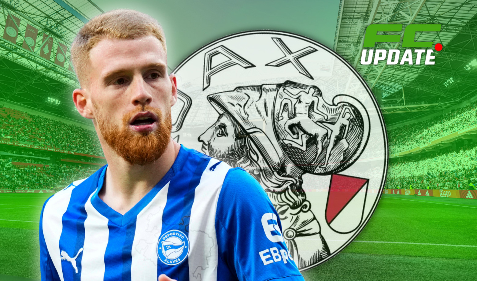 Carlos Vicente van Alavés met Ajax-logo en Johan Cruijff ArenA