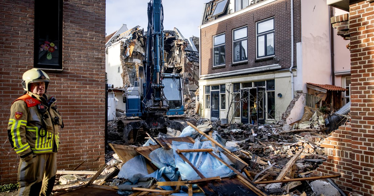 De schade aan panden in de Visscherssteeg in het centrum van Utrecht