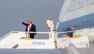 VS-president Donald Trump verlaat de NAVO-top vanaf Schiphol, juni 2025