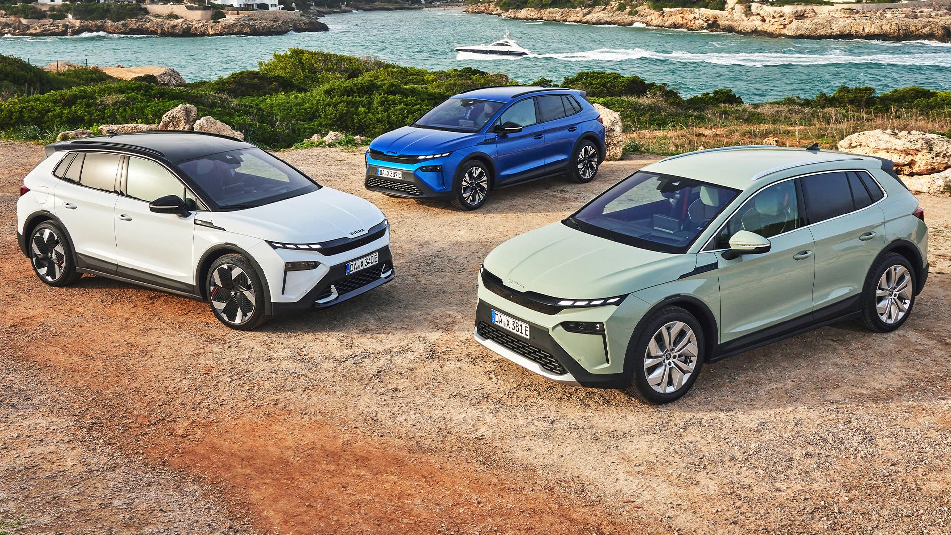 Skoda Elroq wit blaujw groen naast elkaar