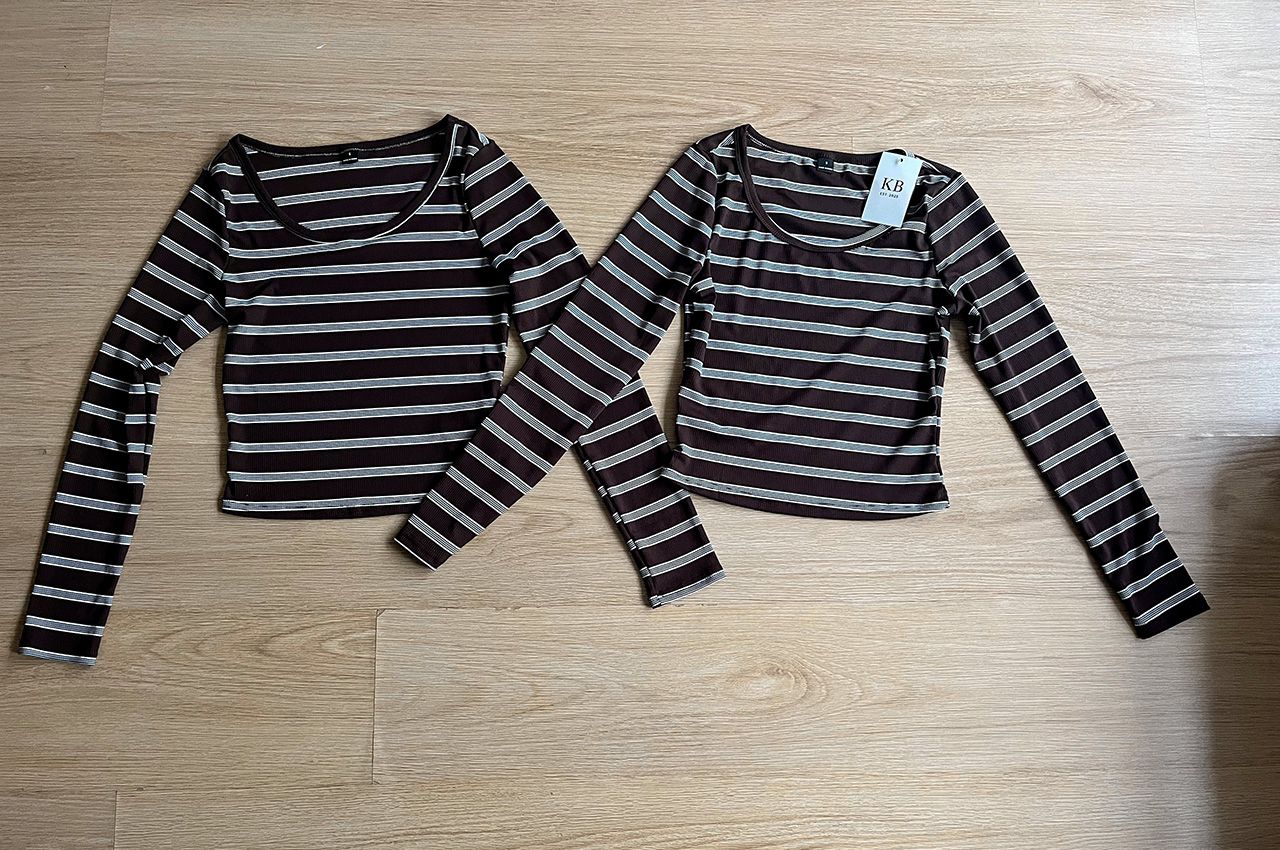 Twee shirts aangekocht, via Shein (links) en Vinted (rechts) 