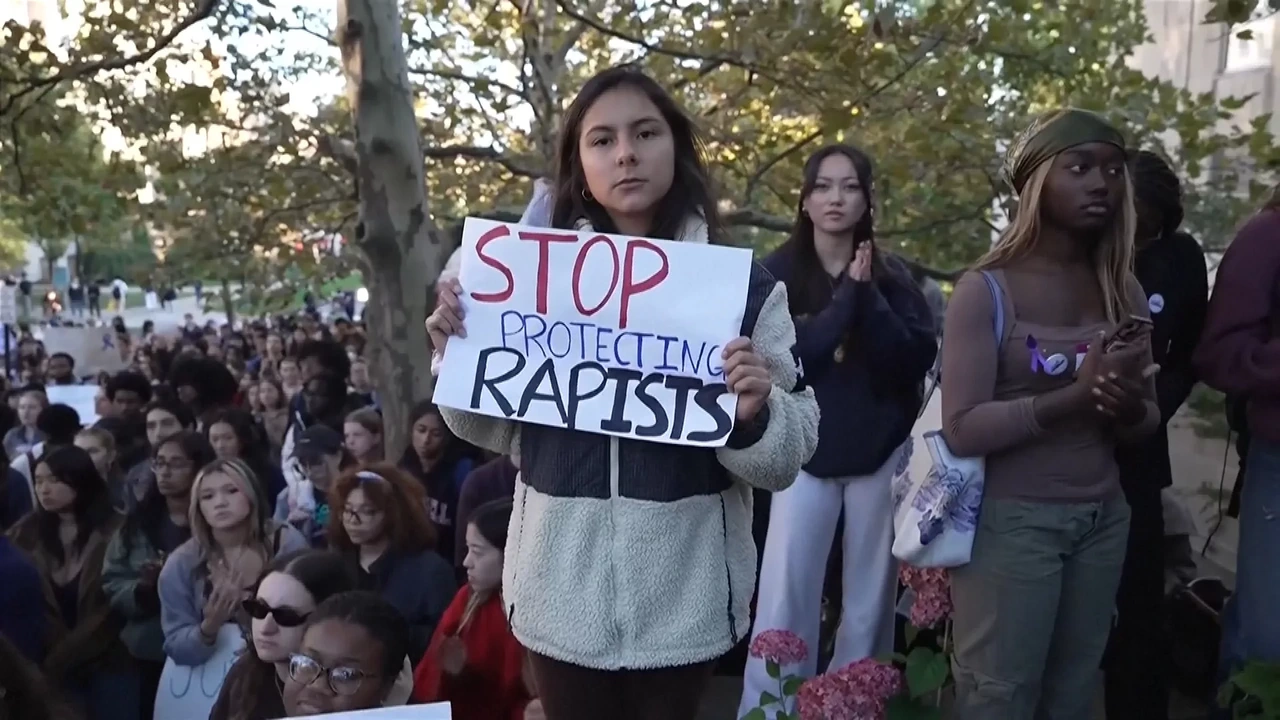 Studenten van de Cornell Universiteit protesteren tegen seksueel geweld