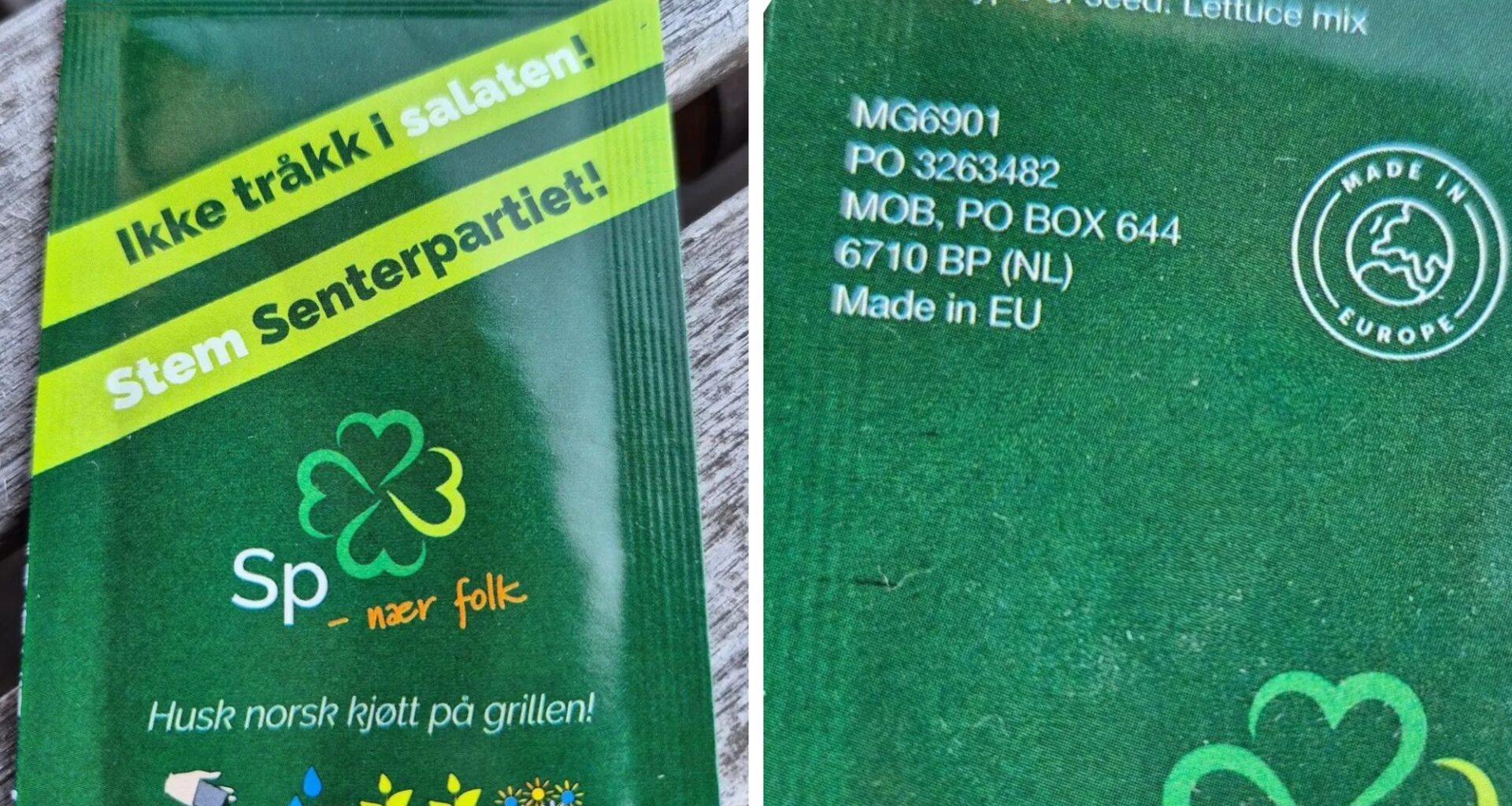Senterpartiet, EU | Senterpartiet deler ut frøposer med budskapet om å «ikke tråkke i salaten»