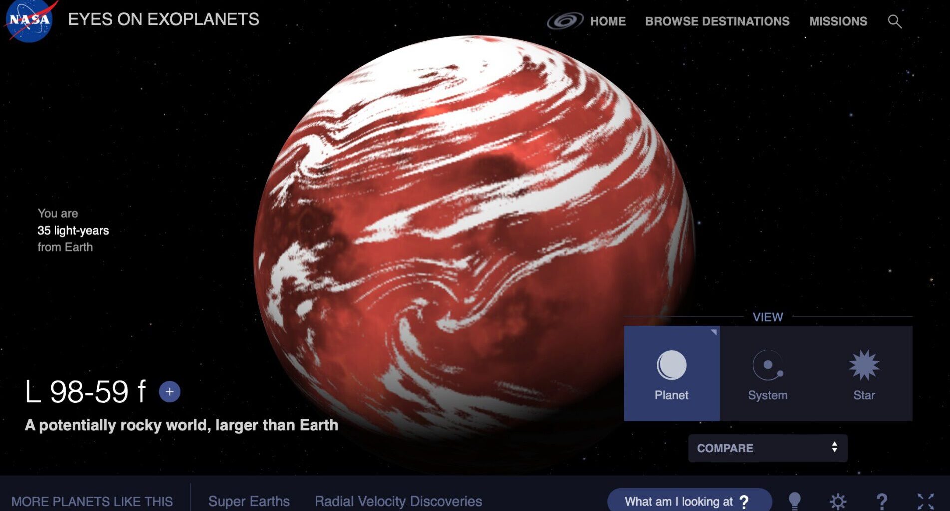 skjermdump fra nasas nettside om eksoplaneten