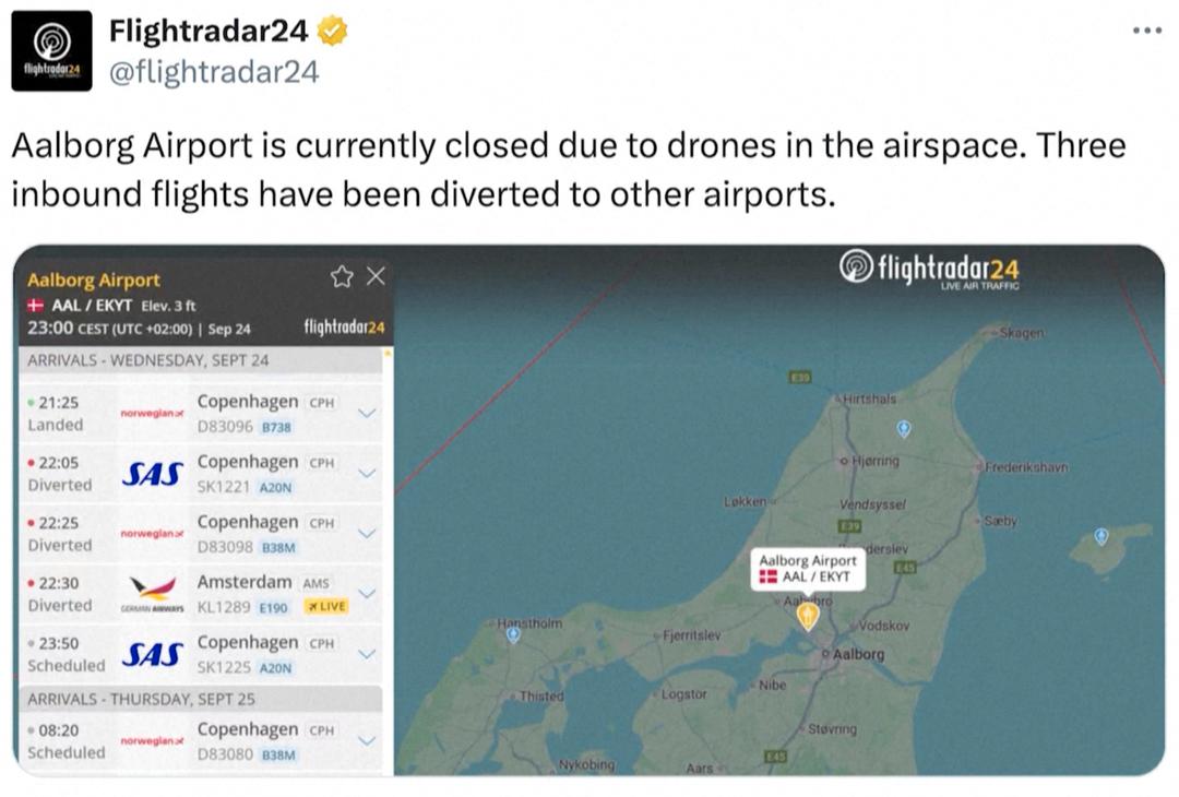 Luftrommet over flyplassen i Aalborg stengt etter droneobservasjon – to fly omdirigert