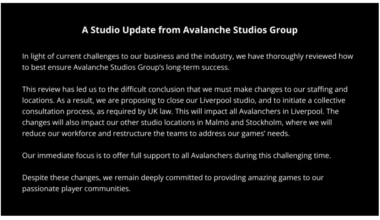 Avalanche Studios legger ned kontoret i Liverpool og kutter i staben i Sverige -