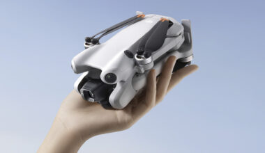 DJI Mini 4 Pro in the hand with propellors folded awway