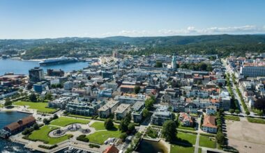Oversiktsbilde tatt med drone over Kristiansand