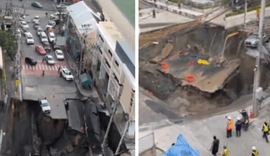 Vei og biler forsvinner i 50 meter dypt synkehull