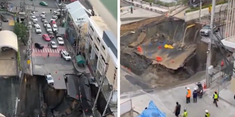 Vei og biler forsvinner i 50 meter dypt synkehull