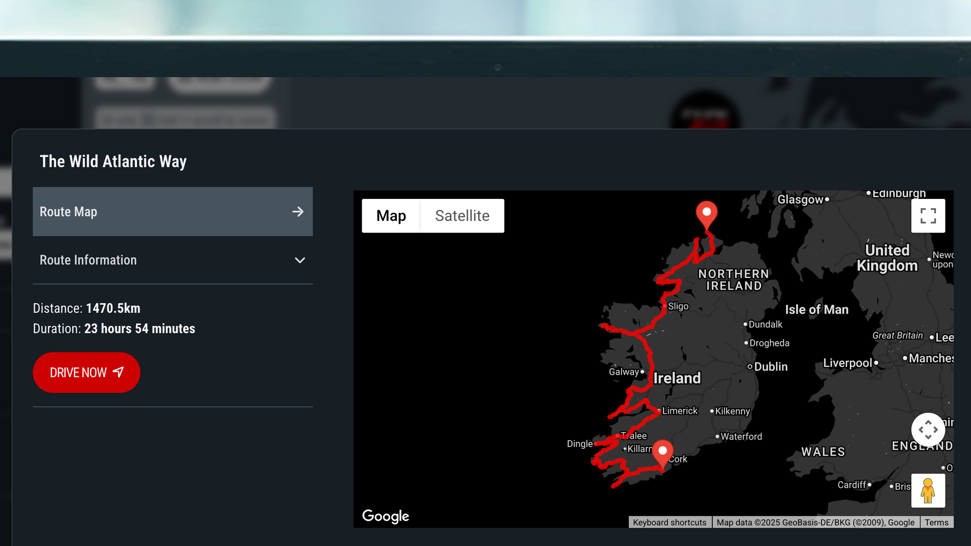 En laptop-skjerm som viser en rute i Hondas Dream Drives-kartsamling