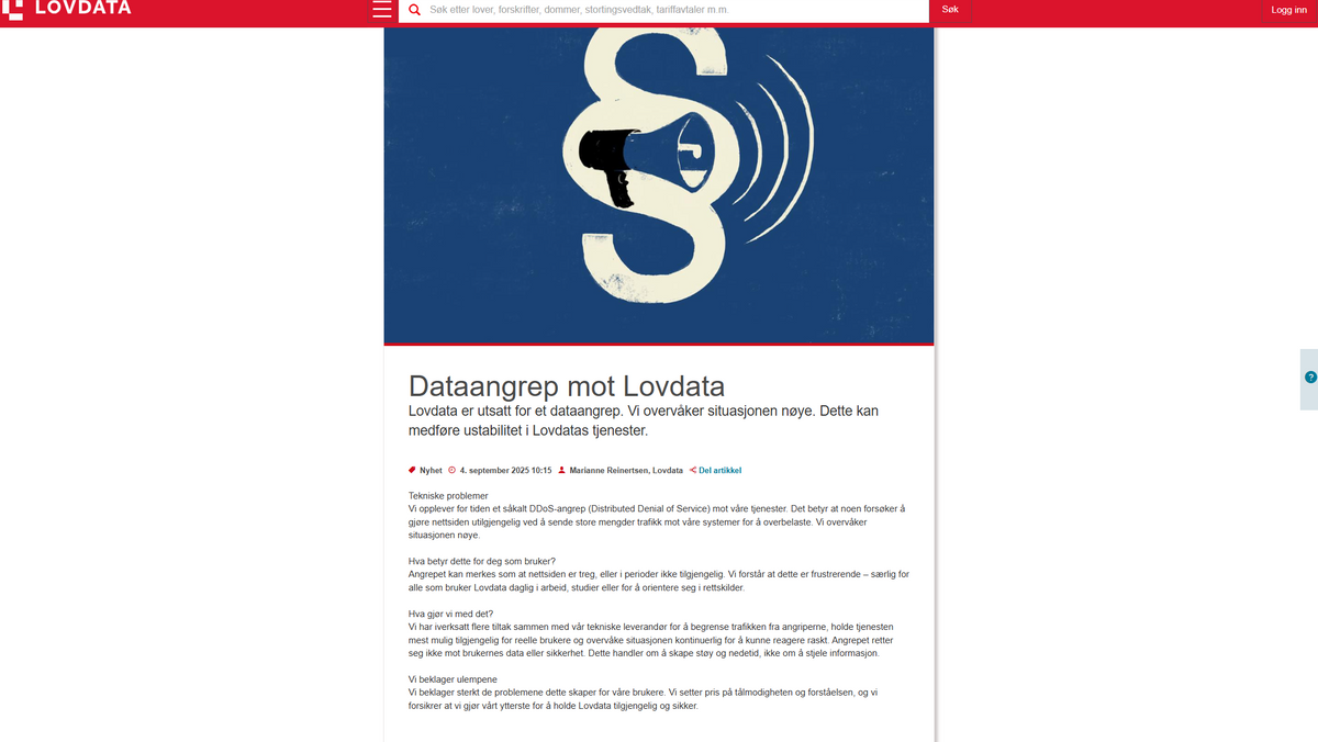 Lovdata har blant annet en database med de norske lovene, som er åpent tilgjengelig for allmennheten.