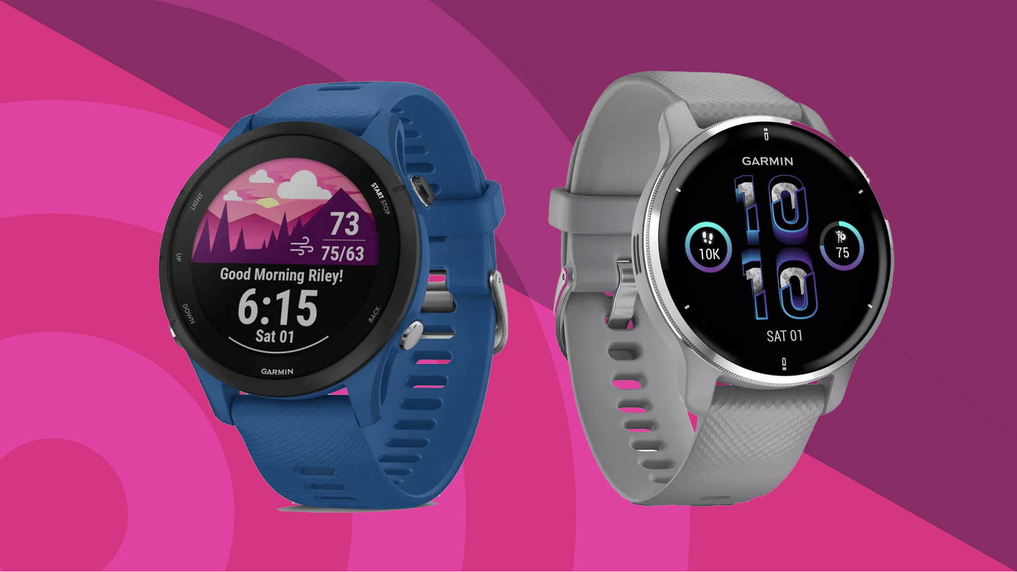 Paras Garmin-urheilukello: Garmin Venu 2 ja Forerunner 265 violetilla TechRadar-taustalla