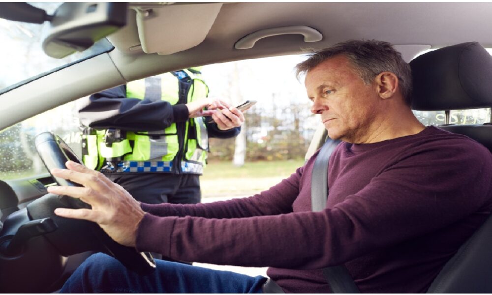 police car stop man
