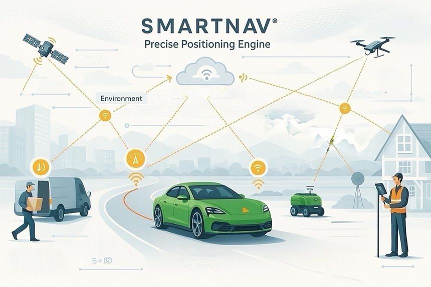 Forskere ved NTNU har utviklet Smartnav, en posisjoneringsteknologi som gir svært presis GPS i byområder der vanlige systemer ofte svikter. Med avanserte algoritmer kan Smartnav utvikle rimelige mottakere nesten like nøyaktige som kostbare instrumenter. Illustrasjon:  NTNU