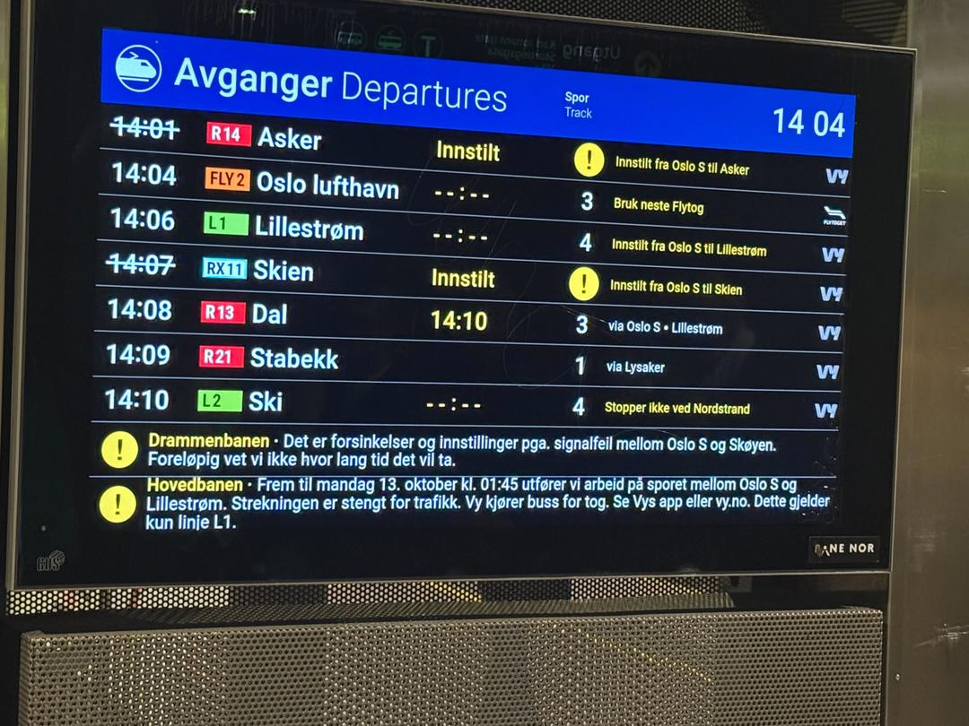 Problemer i togtrafikken i Oslo: