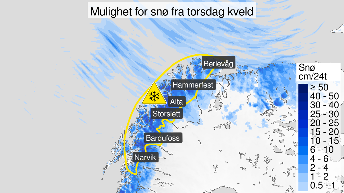 Farevarsel, Snø | Sender ut farevarsel: Her kommer snøen