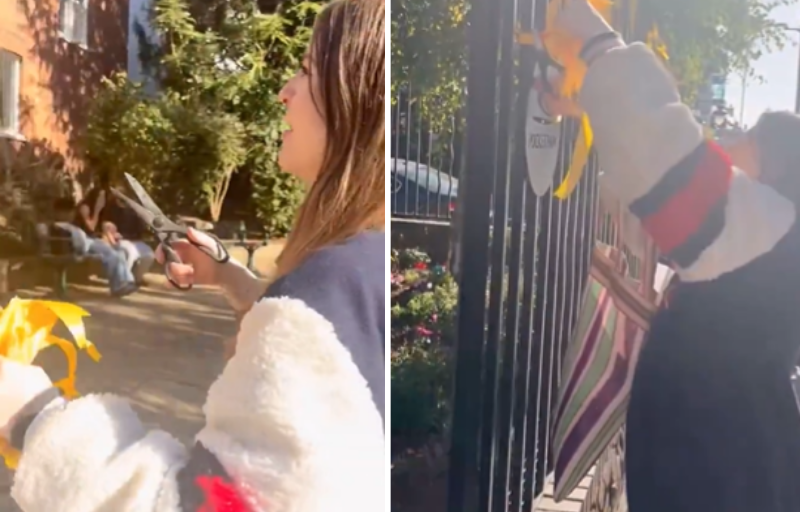 Kvinne klipper ned symbol for israelske gisler – rasende forbipasserende