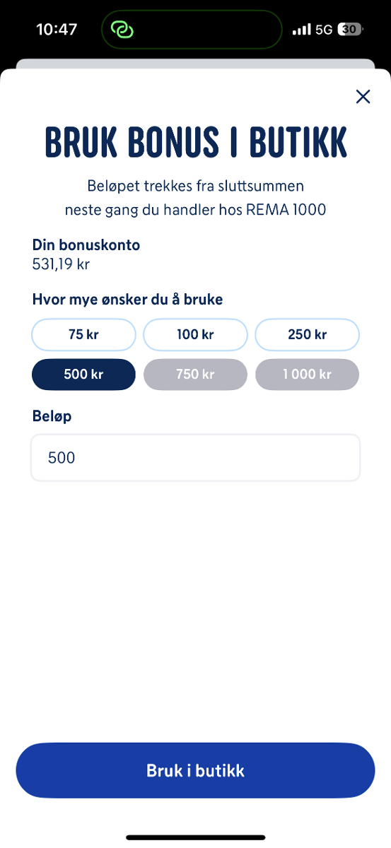 SLIK FUNKER DET: Du kan bare bruke bonusen i butikk. 