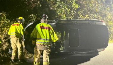 Trafikk, Tvedestrand | Bil kjørte av veien og veltet på siden