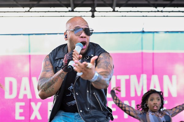 Flo Rida performs on stage during 3 to 5 on Ocean Drive as part of SOBEWFF on Sunday, Feb. 23, 2025, in Miami. (Photo by Scott Roth/Invision/AP)