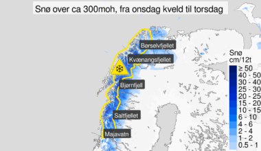 Gult farevarsel, Fjelloverganger | Gult farevarsel: Kan bli 20 cm snø og snøfokk