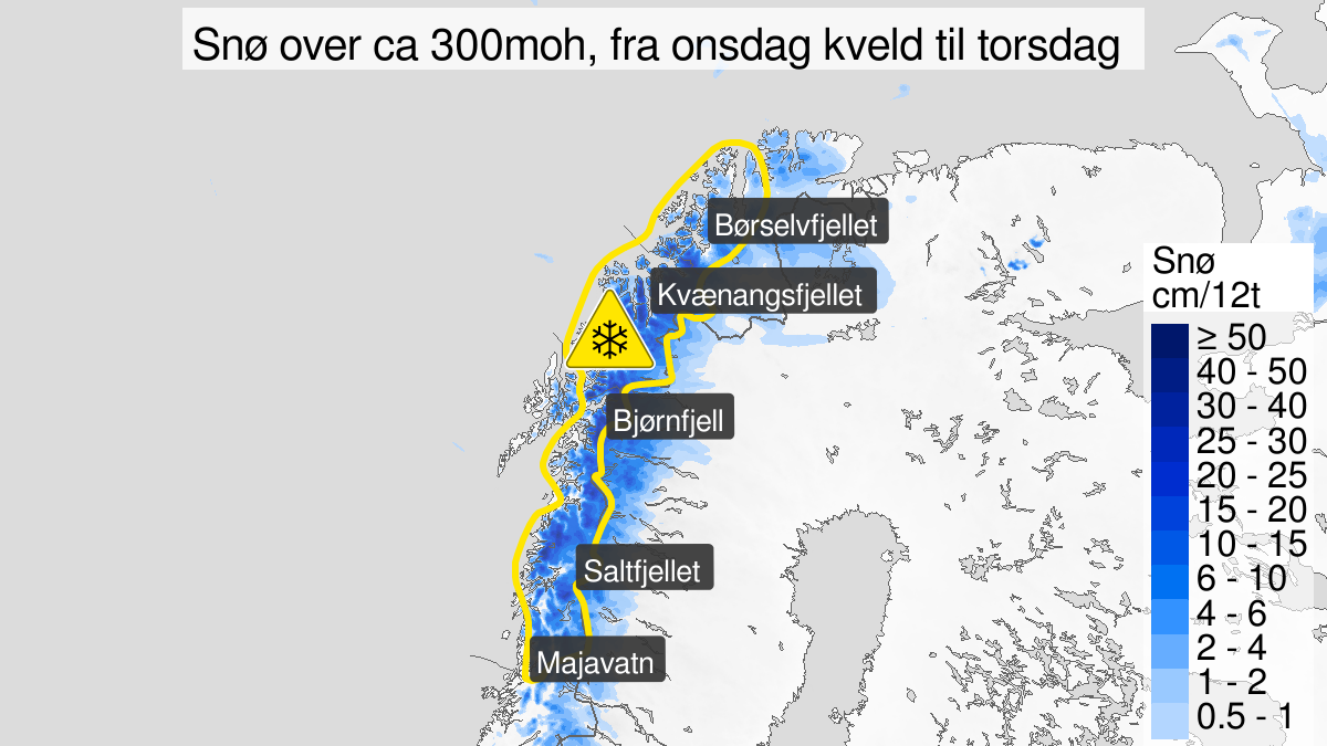 Gult farevarsel, Fjelloverganger | Gult farevarsel: Kan bli 20 cm snø og snøfokk
