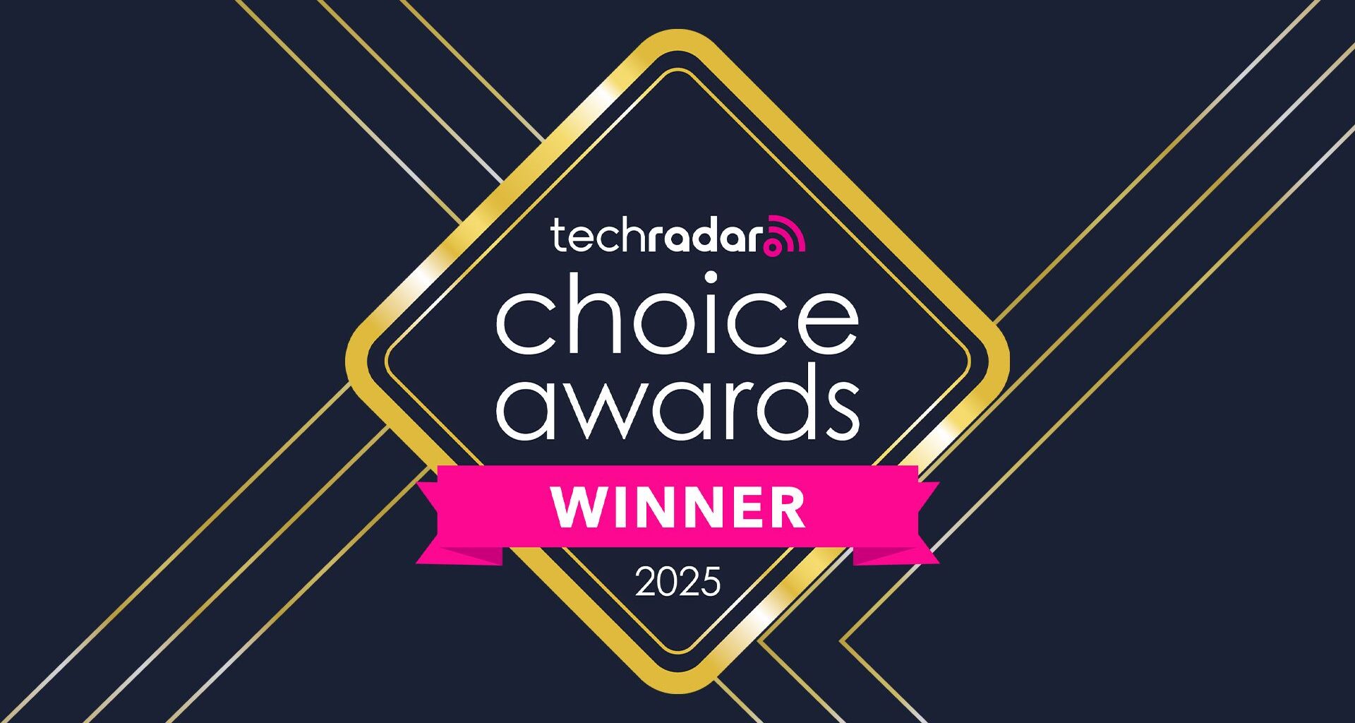 En logo i gull med teksten TechRadar Choice Awards 2025 Winners