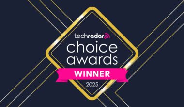 En logo i gull med teksten TechRadar Choice Awards 2025 Winners