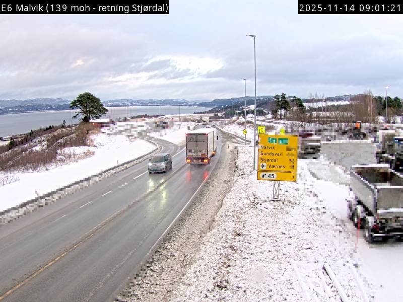 E6 Malvik. Retning Stjørdal. Webkamera: Statens vegvesen