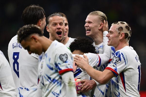 CALCIO - FIFA Mondiali - Qualifiers - Italy vs Norway. Erling Haaland (NOR) celebrates after scoring the goal of 1-3 during the FIFA 2026 World Cup Qualifying Round Matchday 10 between Italy and Norway at San Siro Stadium on November 16, 2025 in Milan, Italy. URN:82459693