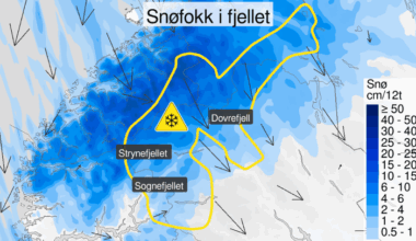 Gult farevarsel for snøfokk i fjellet i Sør-Norge