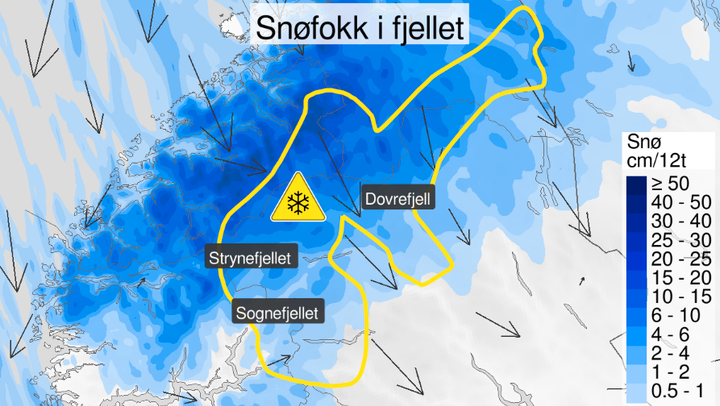 Gult farevarsel for snøfokk i fjellet i Sør-Norge